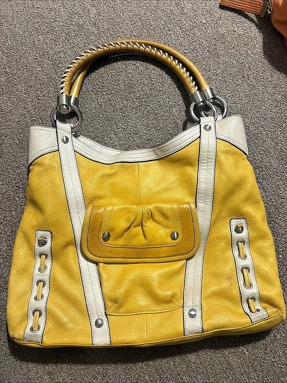 B. Makowsky Leather Shoulder Bag in Yellow & White